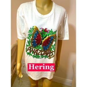 Hering, Amazonas, white Sequined Tee Sz Lg